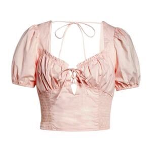 ASTR The Label Puff Sleeve Smocked Poplin Blouse In Blush Size XL NWT $40 MSRP